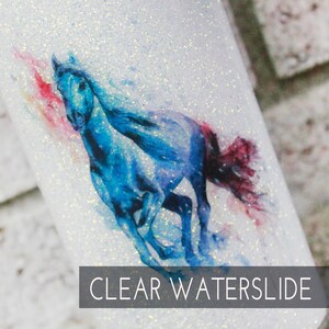 watercolor horse Waterslide, glitter tumbler horse decal, DIY tumbler , Glitter tumbler supplies, clear waterslide paper, Printed waterslide