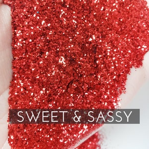 Sweet & Sassy red glitter,  .015 hex poly glitter, affordable red glitter for tumblers, fine polyester glitter, bright red glitter