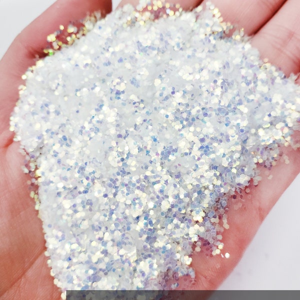 Dazzling Diamond white glitter, iridescent white glitter, .040 small chunky glitter for tumbler, glitter supplies, affordable chunky glitter