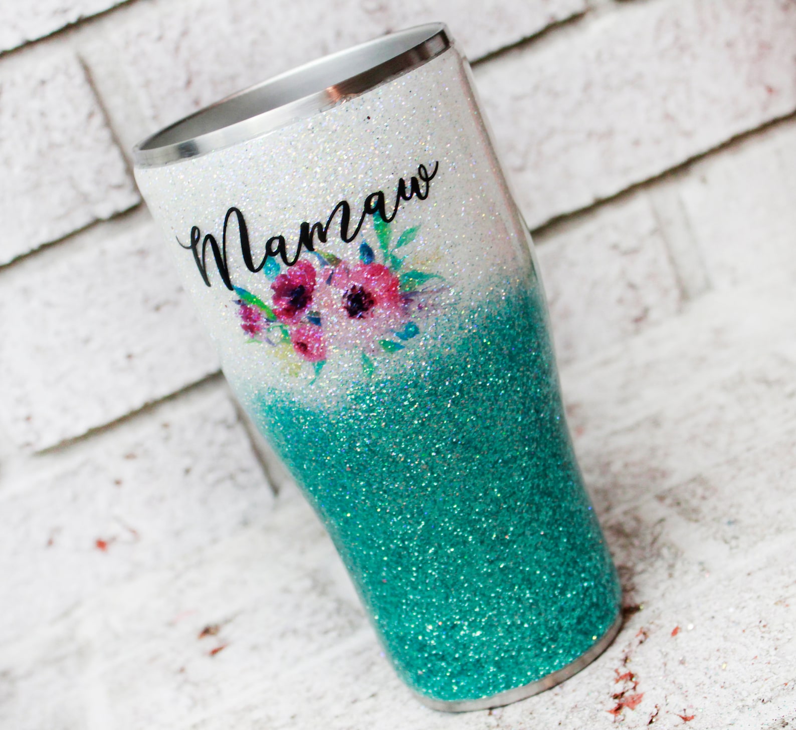 Glitter Tumbler With Name 30 Ounce Glitter Tumbler Teal Etsy