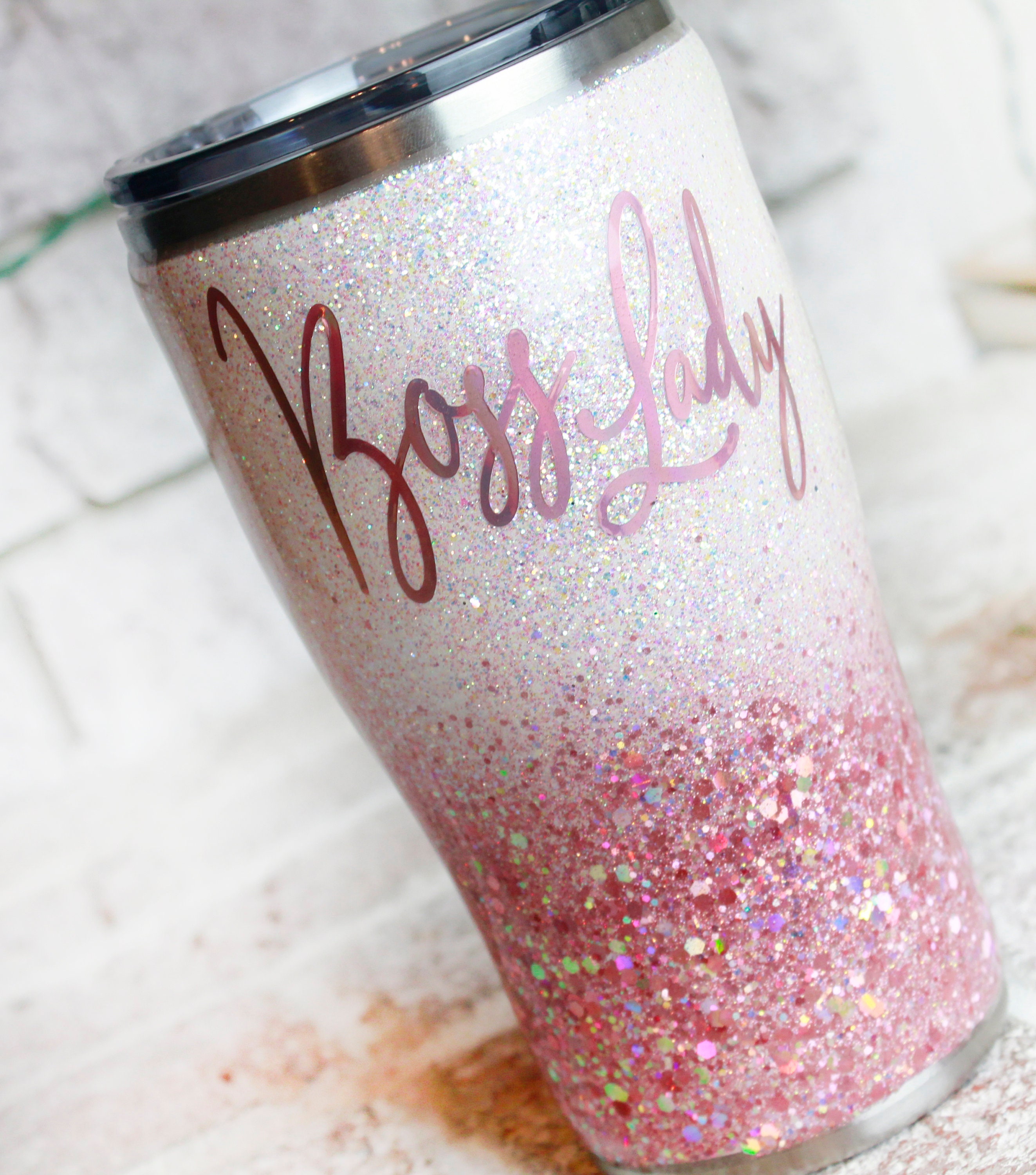 Personalized Tumbler Glitter Ombre Gold and Pink