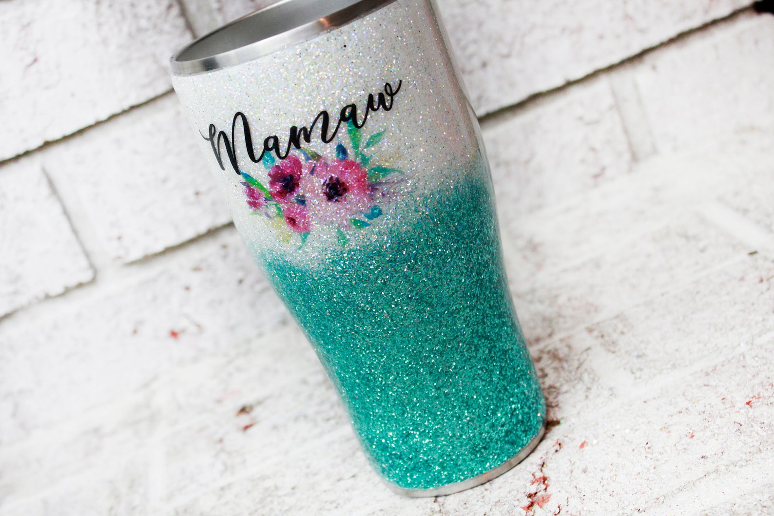 Glitter Tumbler With Name 30 Ounce Glitter Tumbler Teal Etsy