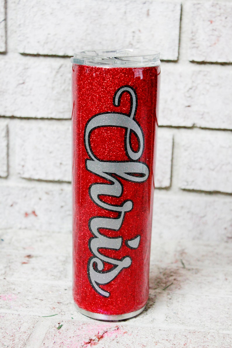 Custom Glitter Cups 30 Ounce Skinny Tumbler With Straw Red Etsy