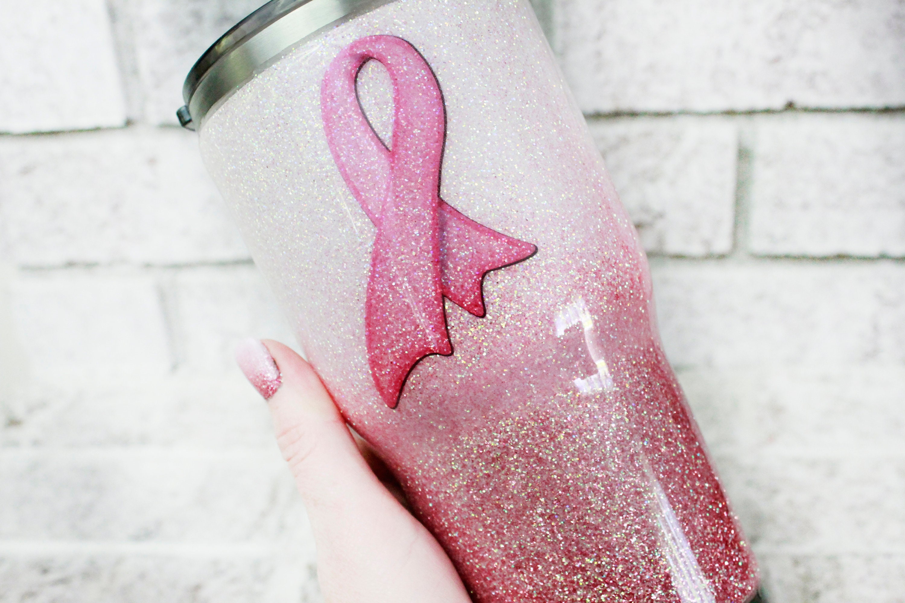 Breast Cancer Awareness Pink Ribbon Glitter Tumbler Bright - Etsy