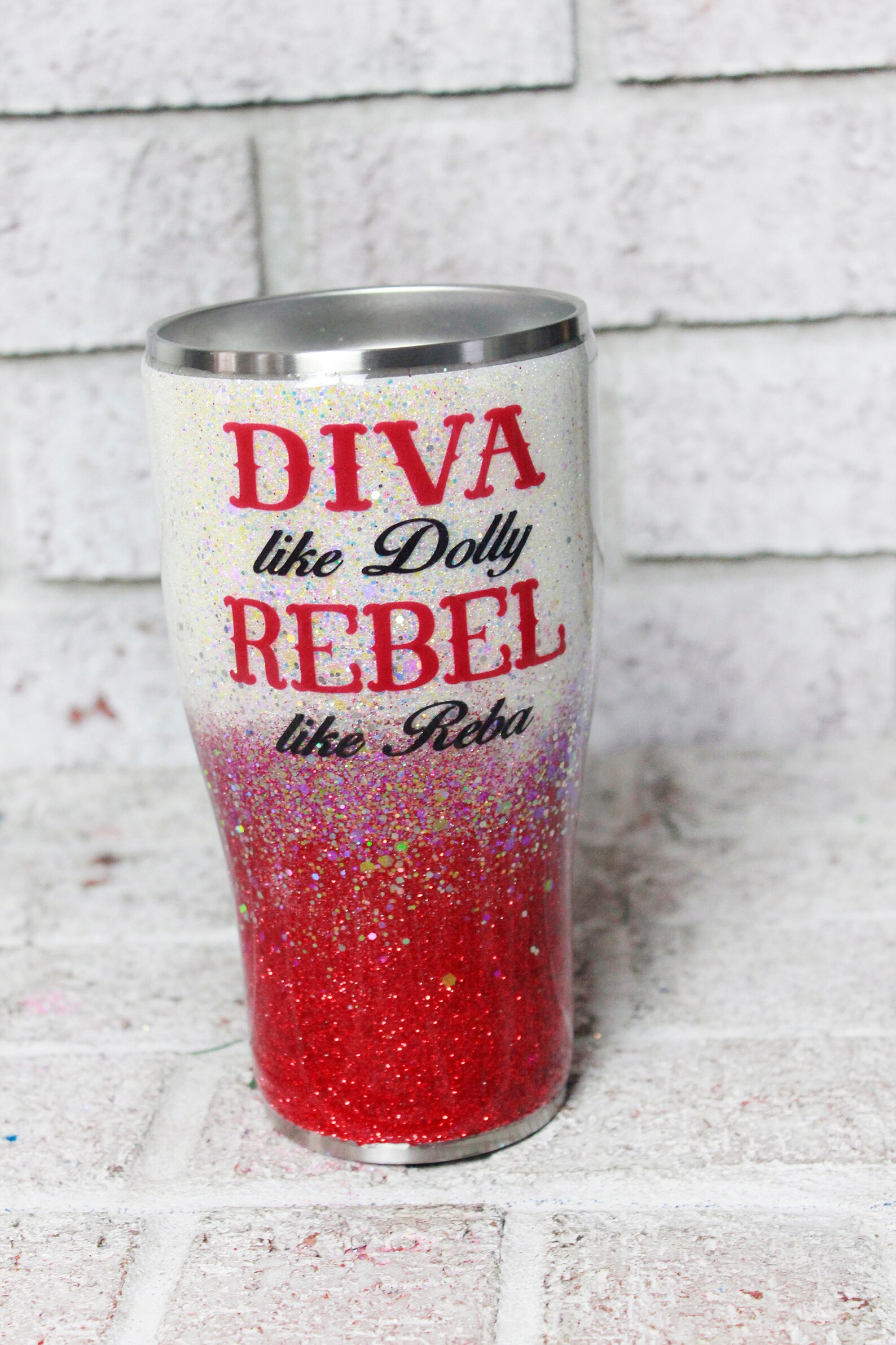 Diva and Rebel Custom Glitter Cup Red and White Glitter Cup Etsy