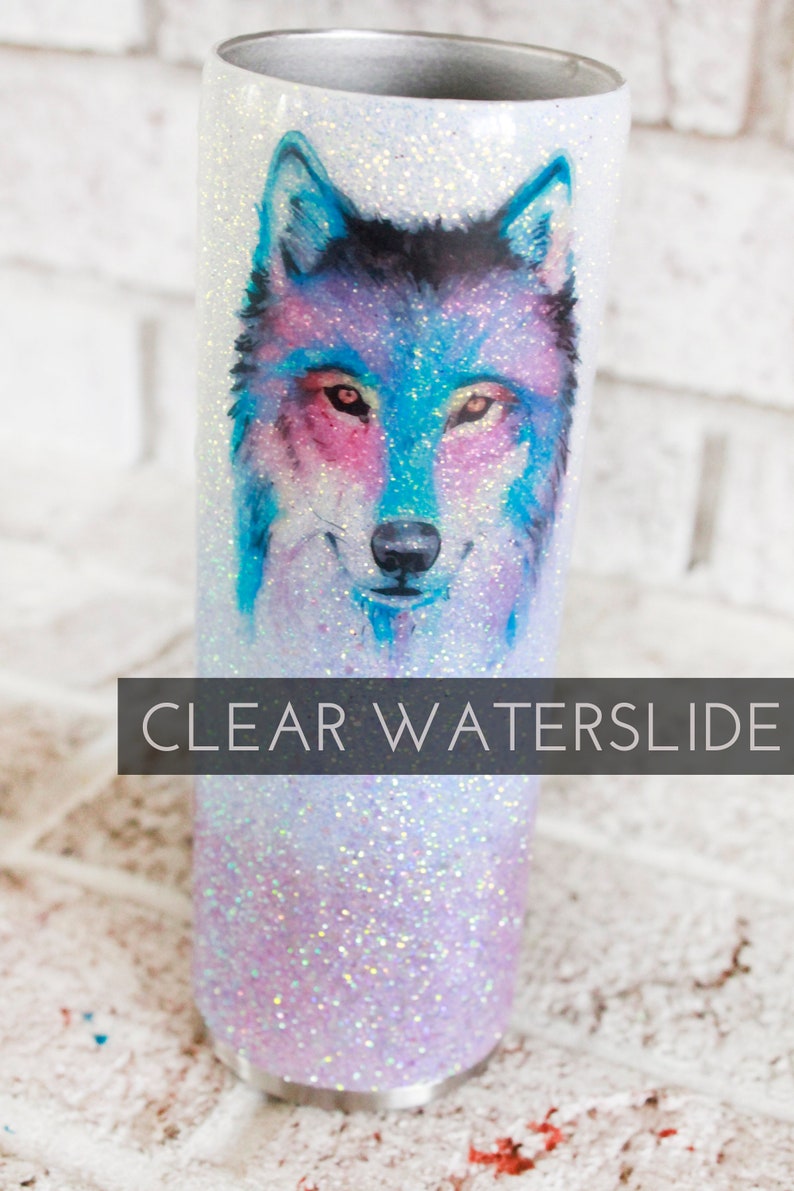 Watercolor waterslide decal wolf waterslide glitter tumbler Etsy
