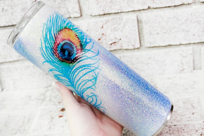 Peacock Glitter Cup Peacock Feather Cup Ideas 30 Ounce Etsy