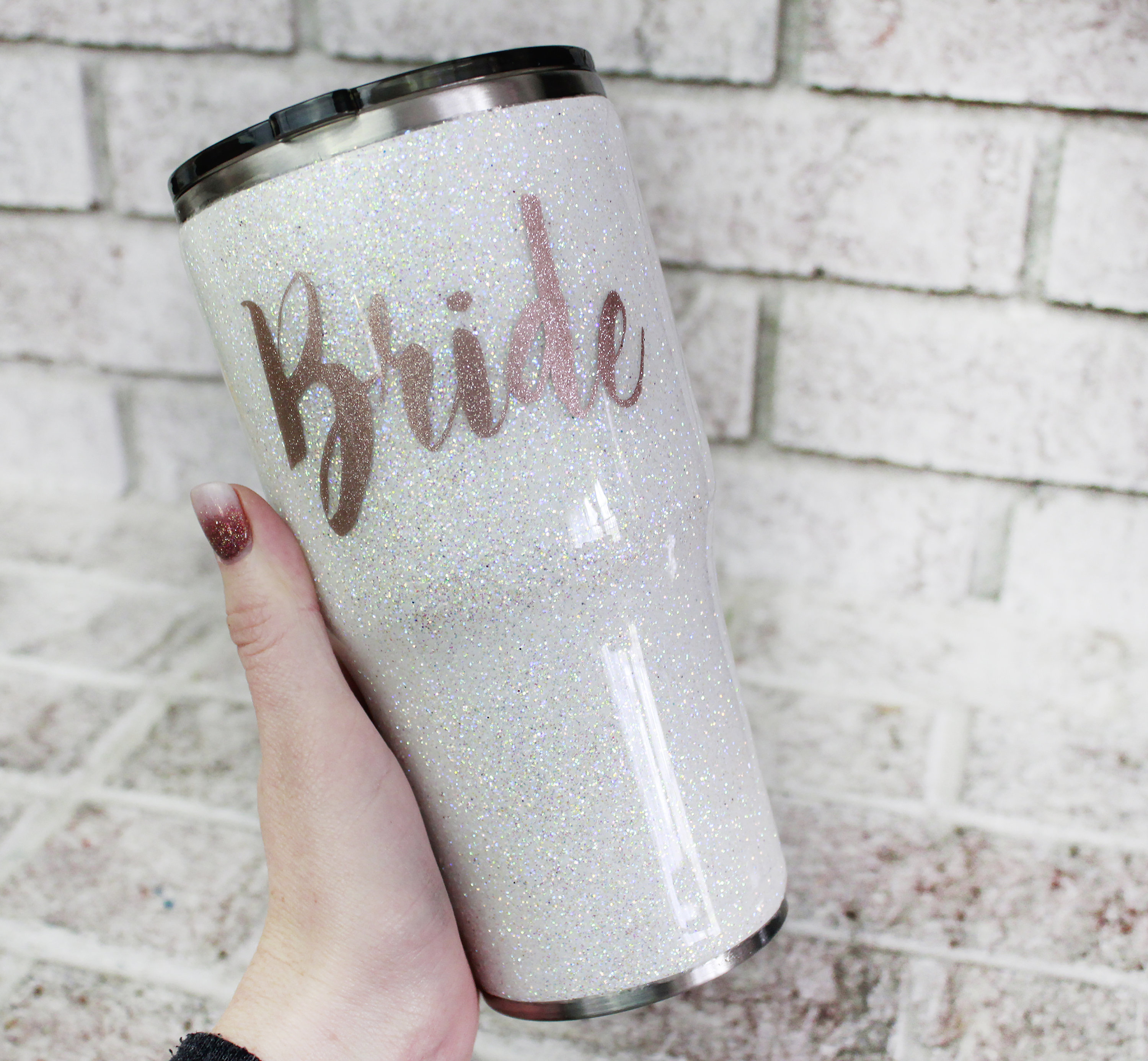 Bride cup white glitter custom cup rose gold wedding cup Etsy