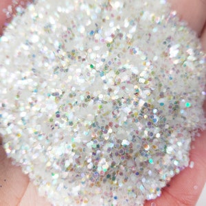 Winter Wonder white glitter, iridescent white glitter, .040 small chunky glitter for tumblers, glitter supplies, premium glitter affordable