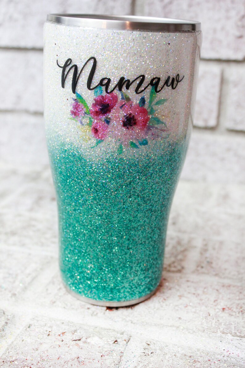 Glitter tumbler with name 30 ounce glitter tumbler teal Etsy