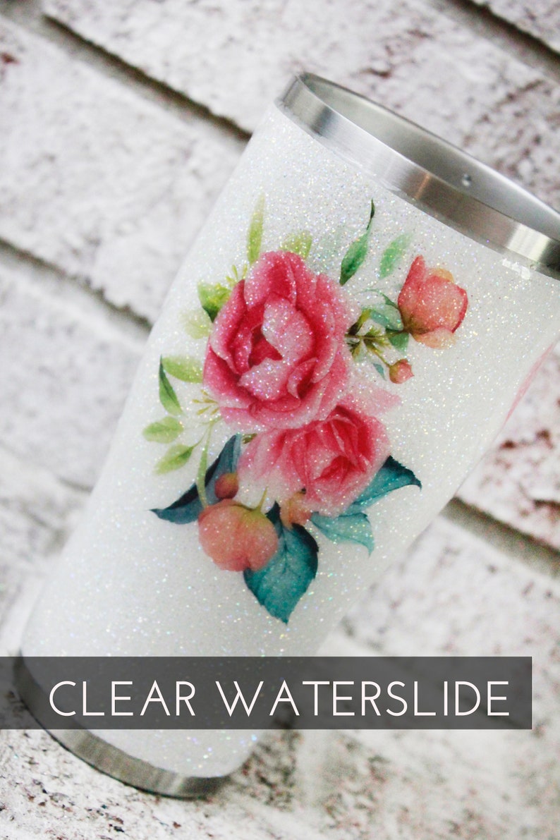 Pink Rose Waterslide Decals Glitter Tumbler Decals Ready to Etsy UK