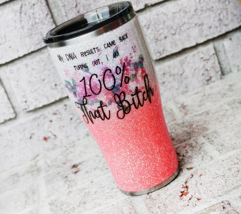 coral glitter cup insulated cups That Bitch custom glitter tumbler dna results glitter tumblers funny travel mugs 30 ounce cup with lid