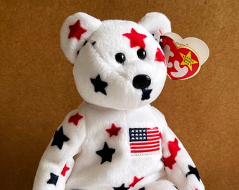 Rare Retired TY Beanie Baby Glory: Stars & Stripes Teddy