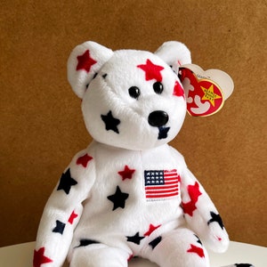 Rare Retired TY Beanie Baby Glory: Stars & Stripes Teddy