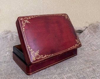 Vintage Italian Leather Jewelry Box: Burgundy Red, Mid Century Souvenir