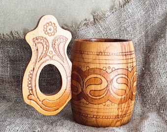 Wooden hand carved Cup Folk Art German Vintage Hand Carved Mug Cup Pot Mancave decor German souvenir Rustic Kitchen decor Housewarming gift