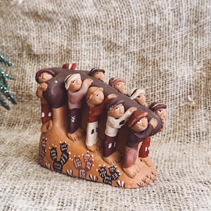 Vintage Clay Figurine Peru Cross Bolivian Latin America Folk Art Miniature religious statuette Traditional Peruvian Art Housewarming gift