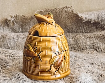 Vintage German Ceramic Honey Pot Jar: Brown Pottery Souvenir