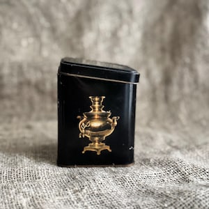 Antique Black & Gold Tin Can: Rusty Shabby Farmhouse Kitchen Decor