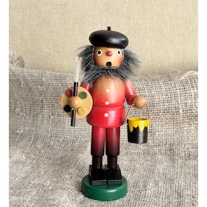 Vintage Erzgebirge Smoker: German Wooden Incense Burner, Painter Figurine