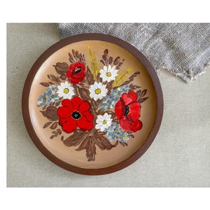Vintage Floral Decorative Plate: Hand Painted Farmhouse Decor, 1989
