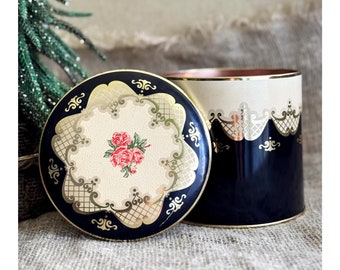 Mid Century Storage Decorative Tin Dose Vintage Canister Germany Lid Box Shabby Primitive Kitchen Black Golden Tin Container Tin Floral can