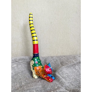 Animal statue Cat figurine Vintage Statuette Cat lover collectibles Rainbow Kitten Floral Modern Cat figurine Vintage Colorful animal figure