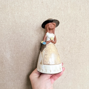 Vintage Clay Bell: Sweden Girl Figurine with Flower Basket
