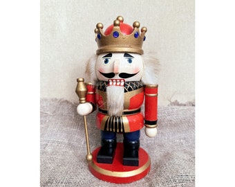 Large Vintage German Nutcracker: Erzgebirge Soldier, Red & Gold Decor