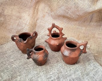 Handmade Clay Primitive Pots: Rustic Home Decor, Set of 4