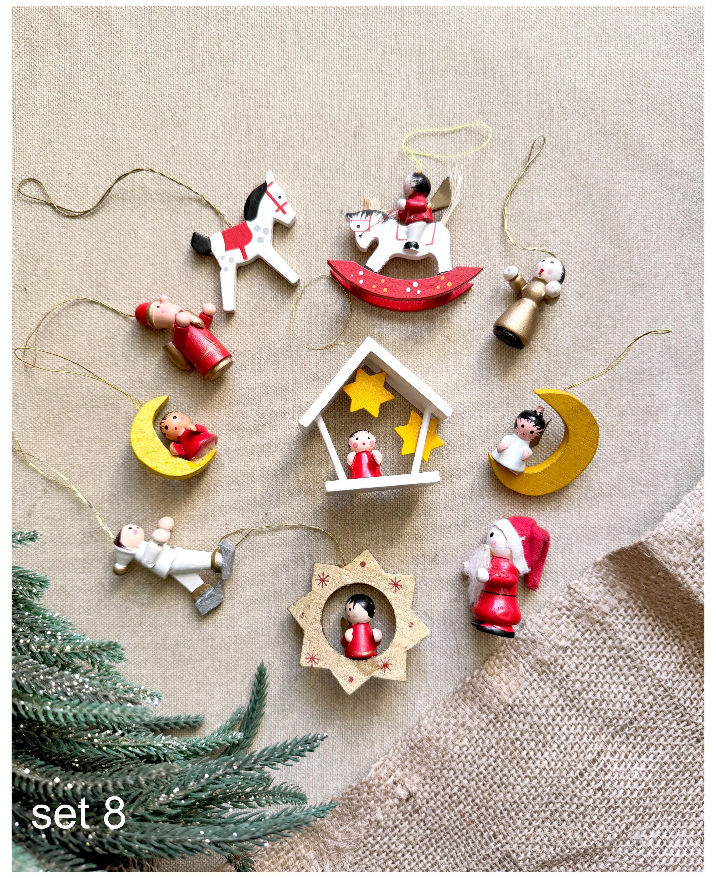 おまけ付き　短期出品　1951年 天使のクリスマス ミニチュアエルツ山地の木製クリスマスオーナメント：サンタ、雪だるま