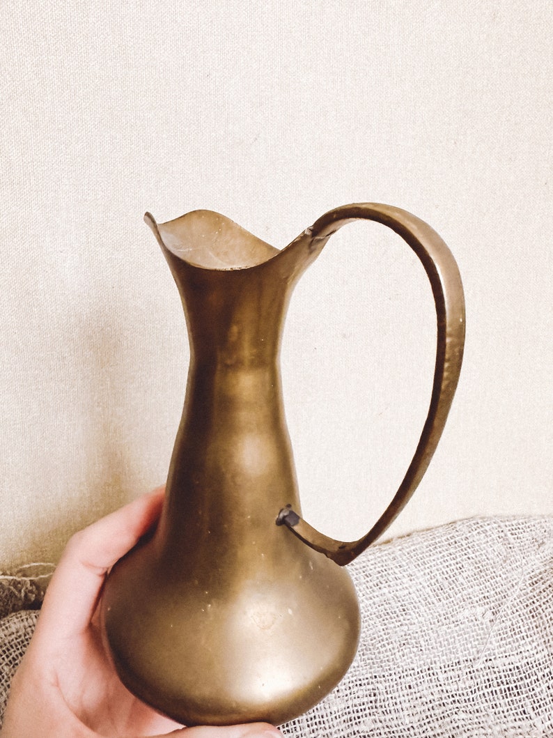 Mid-Century Bronze Vase Jug with handle Brass Jug decorative Shabby Pitcher Farmhouse decorative Rustic Kitchen deco German Vintage finds image 6