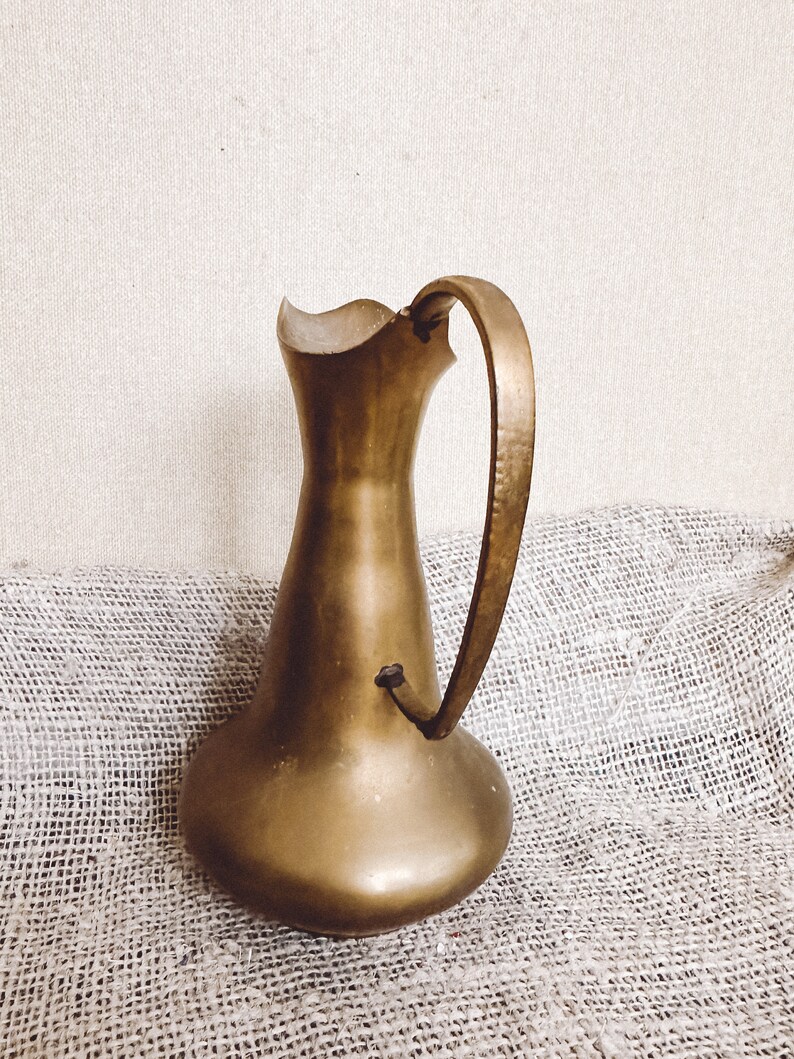 Mid-Century Bronze Vase Jug with handle Brass Jug decorative Shabby Pitcher Farmhouse decorative Rustic Kitchen deco German Vintage finds image 2