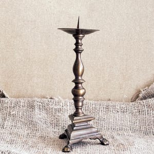 Vintage Brass Candlestick Holder: Mid-Century Modern Table Centerpiece
