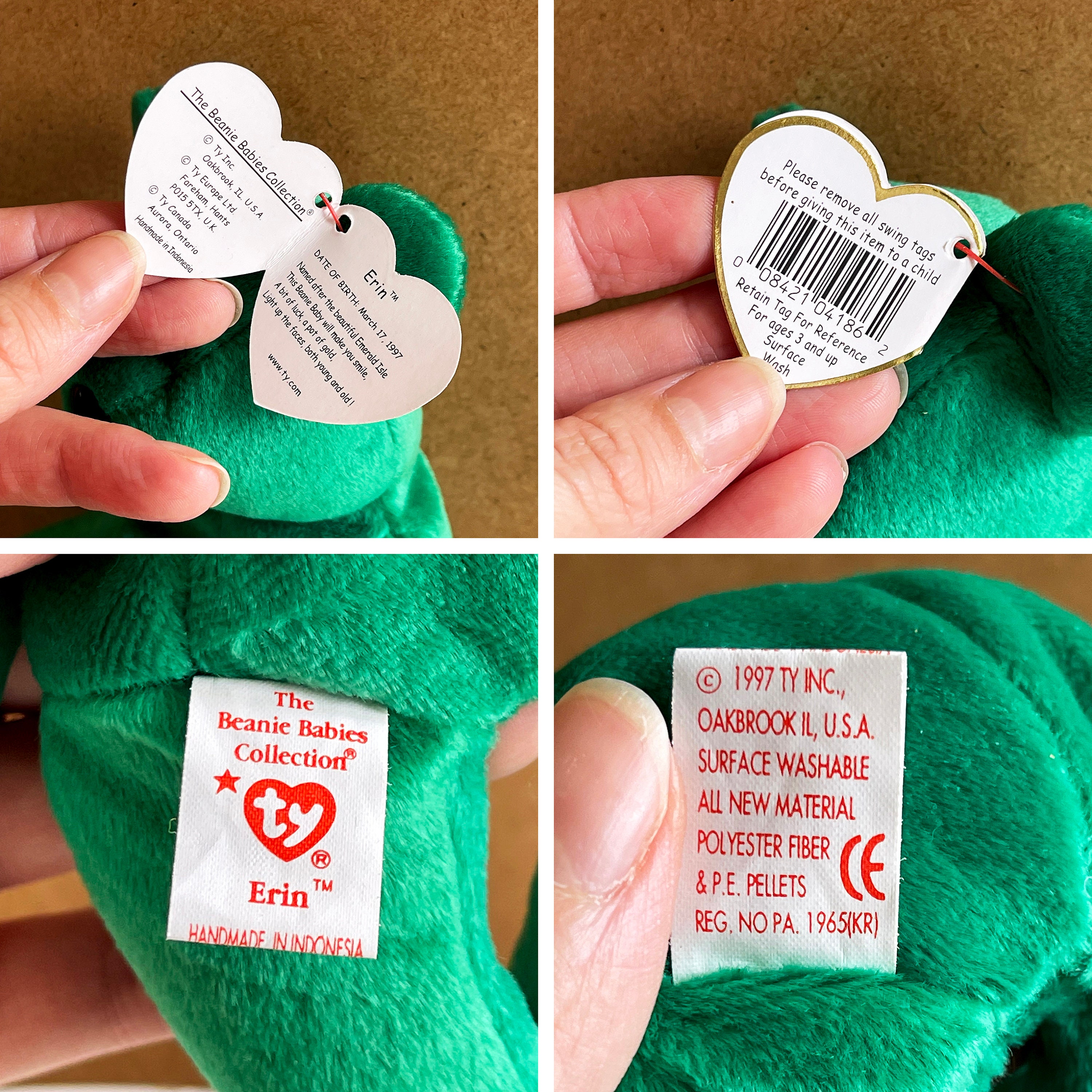 Ty Beanie Babies Erin 1997 Original Rare Error Find Luck Teddy Retro