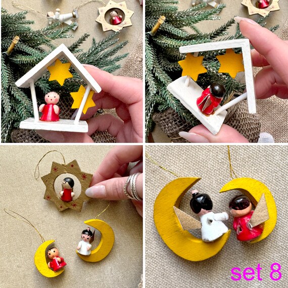 ミニチュアエルツ山地の木製クリスマスオーナメント：サンタ、雪だるま