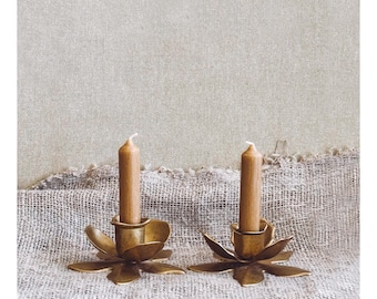 Vintage Brass Lotus Flower Candlestick Holder: Mid-Century Table Decor