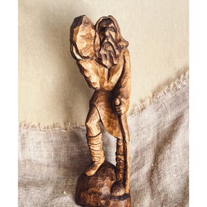 Hand Carved Wood Old Man Statue: Vintage Folk Art Decor