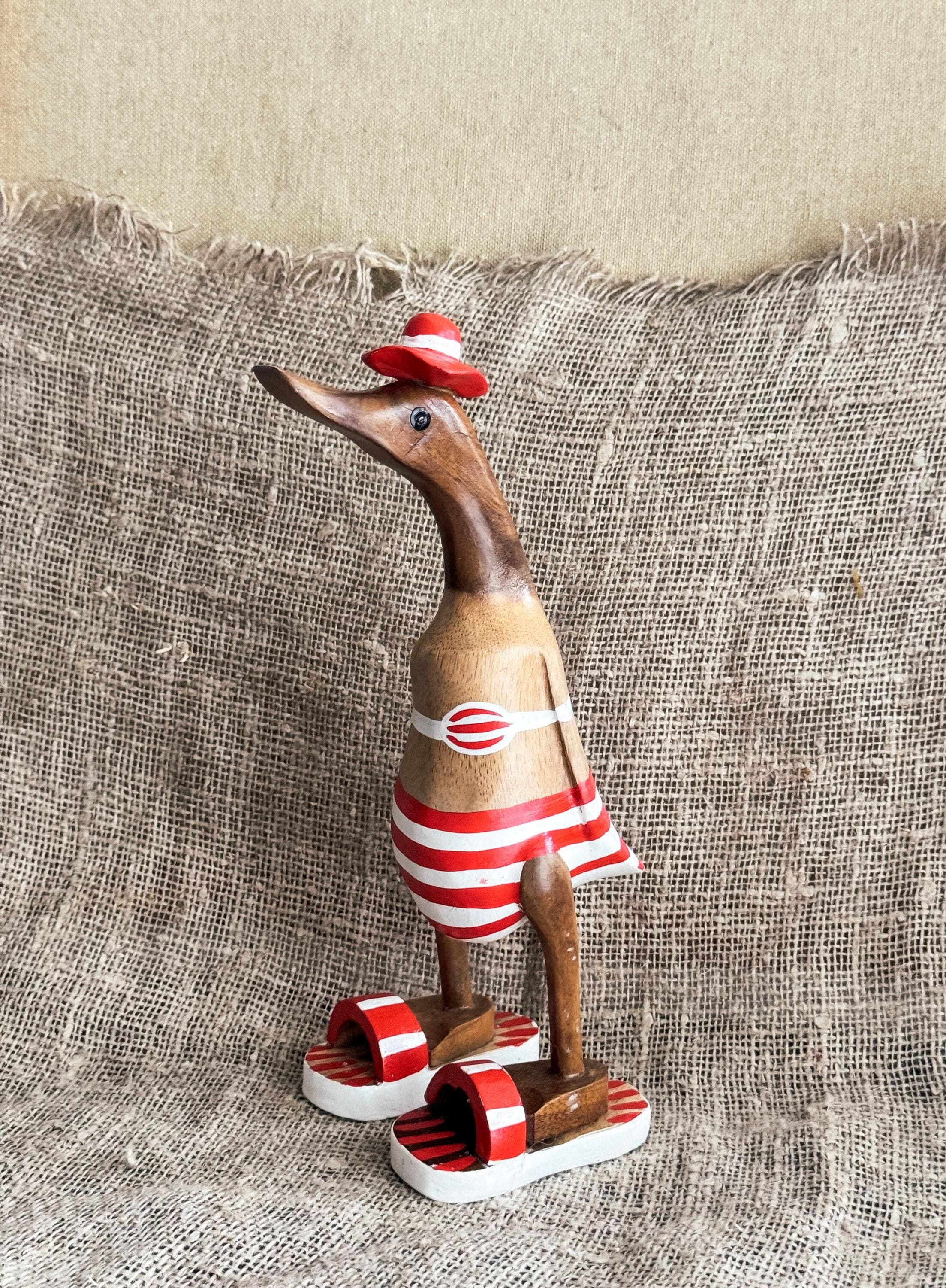 Hand Carved Wooden Duck Statue, Red Bikini & Flip Flops - Etsy