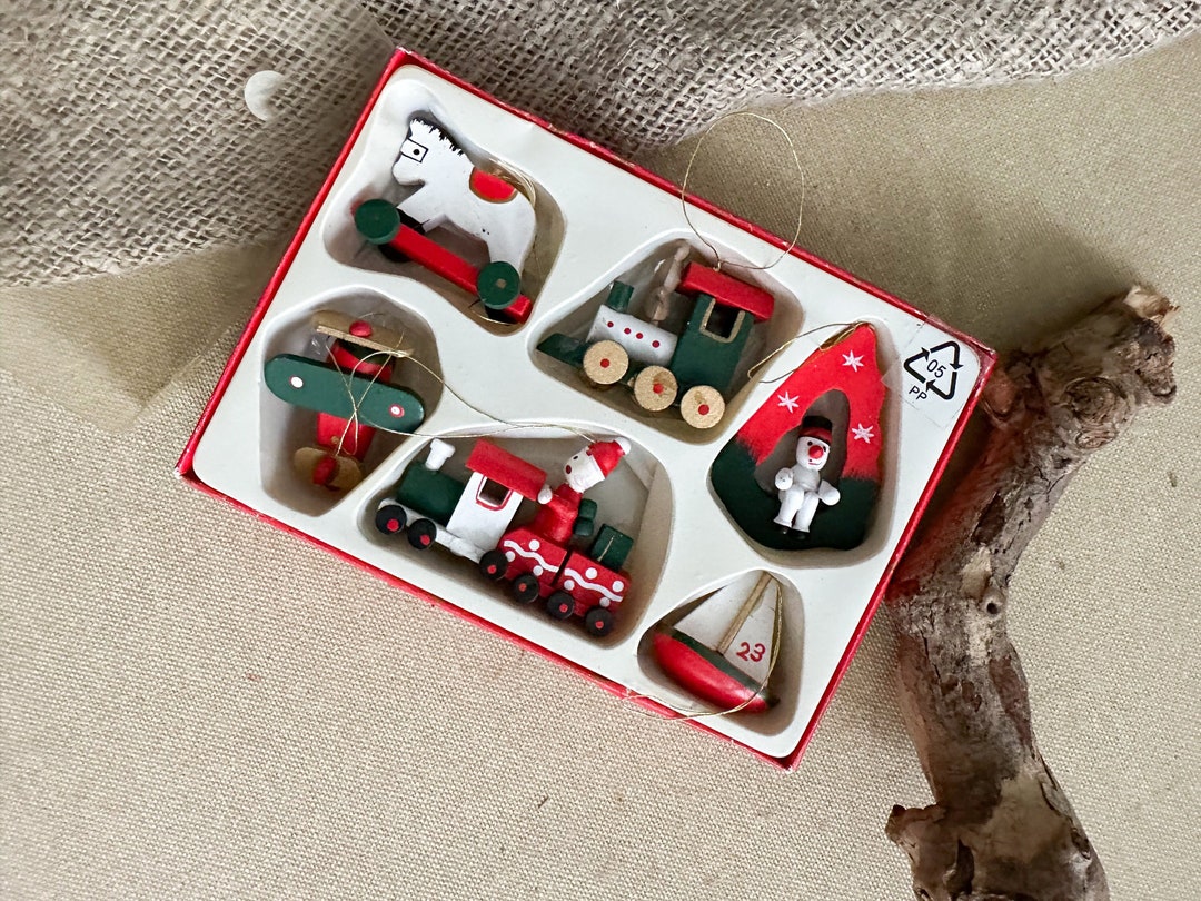 6 Cute German Wooden Christmas Ornaments 6 Hanging Figurines Etsy
