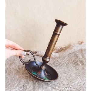 Vintage Brass Candlestick Holder with Handle: Antique Home Decor