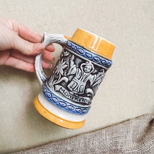 Vintage German Ceramic Beer Stein: Lidded Octoberfest Mug