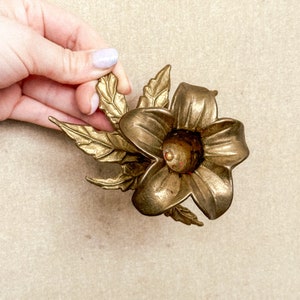 ミッドセンチュリー 真鍮 キャンドルスティック ホルダー 花 葉 キャンドルスティック ヴィンテージ キャンドルホルダー センターピース テーブル装飾 シャビー ビクトリア朝 室内装飾