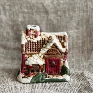 Vintage Ceramic Tealight House: Snowy Winter Holiday Decor