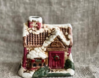 Vintage Ceramic Tealight House: Snowy Winter Holiday Decor