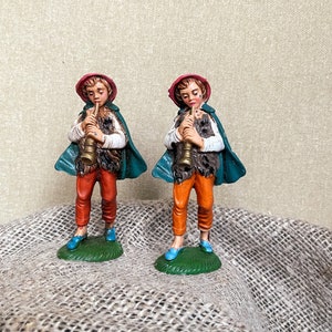 Vintage Resin Herder Figurines: Singing Shepherd Boys, Set of 2
