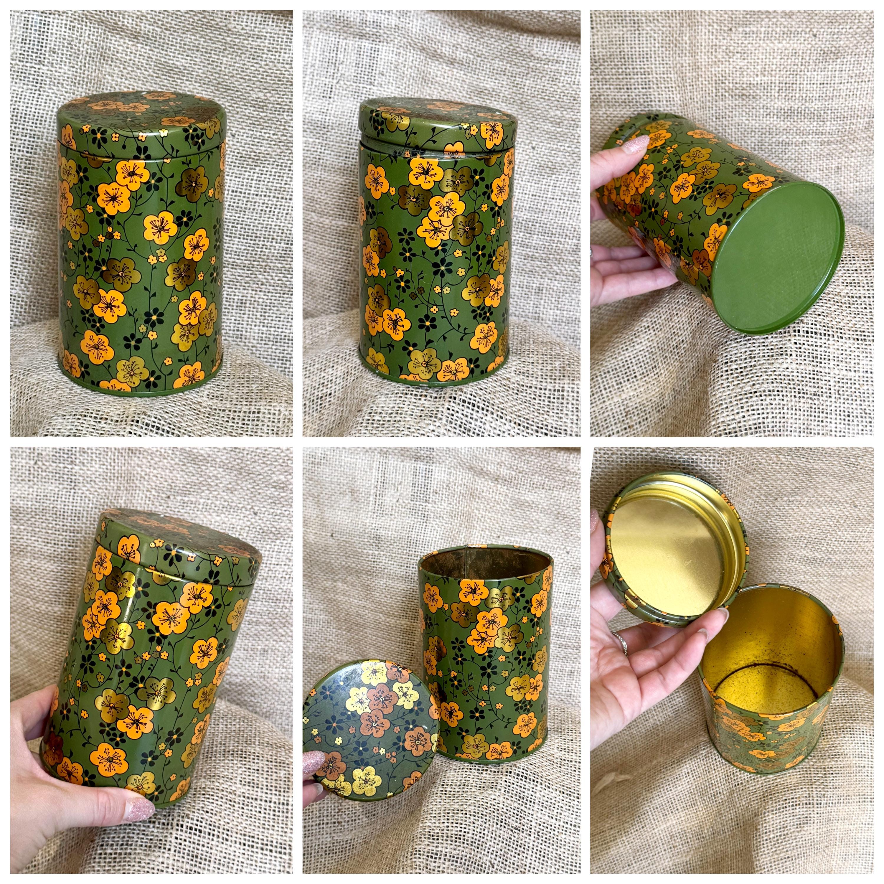 ヴィンテージ風花柄ブリキ缶：シャビーシックなキッチン収納 - Etsy 日本