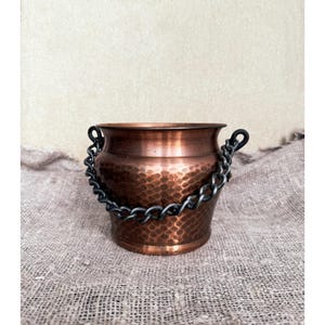 Vintage Copper Planter: Mid-Century Farmhouse Pail with Handle