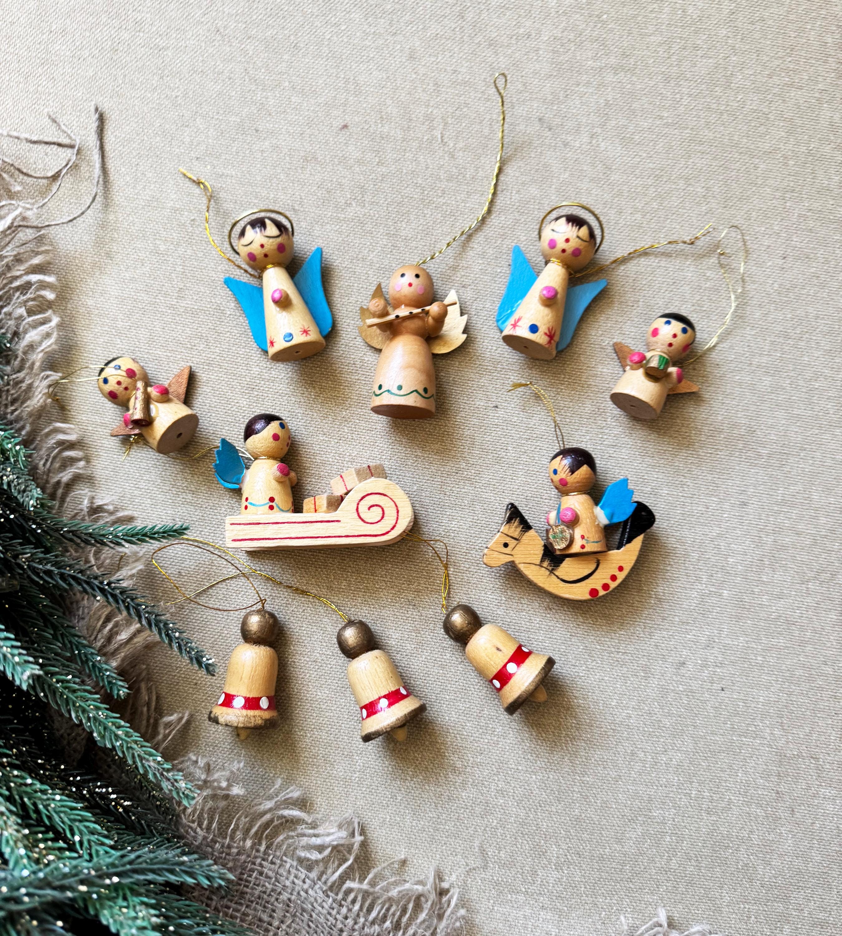 vintage 象　置物 wooden figure/ornament Erzgebirge Wooden Angel Ornaments: Vintage Miniature Christmas