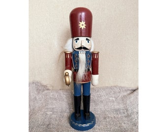 Vintage German Nutcracker Soldier: Erzgebirge Wood Figurine